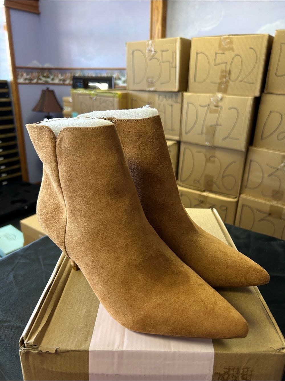 Journee Collection Tan Suede Pointed-Toe Ankle Boots